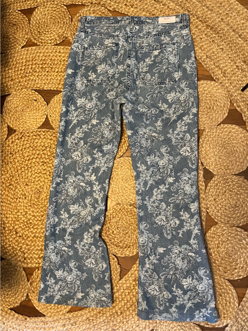 Gap LoveShackFancy Floral Print Blue Women's Flared Jeans - Picture 4 of 6